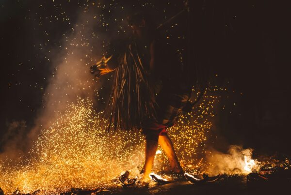 person walking of fire