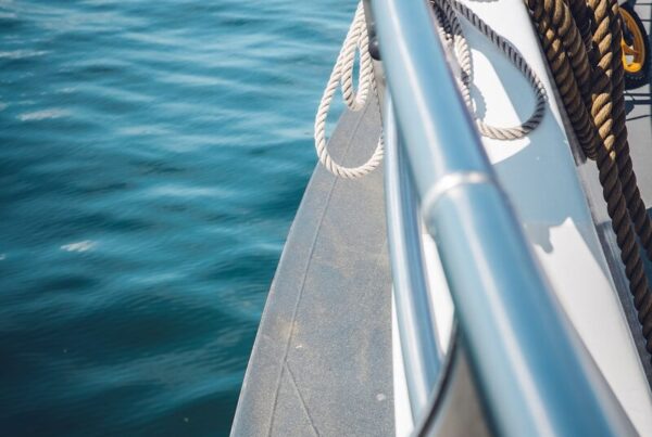 a view of the deck of a boat in the water