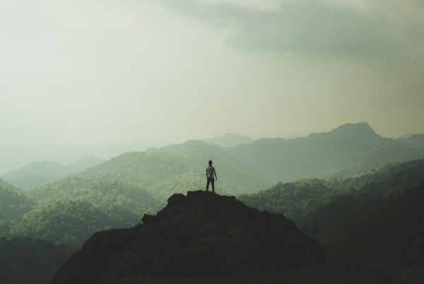 person standing on mountain